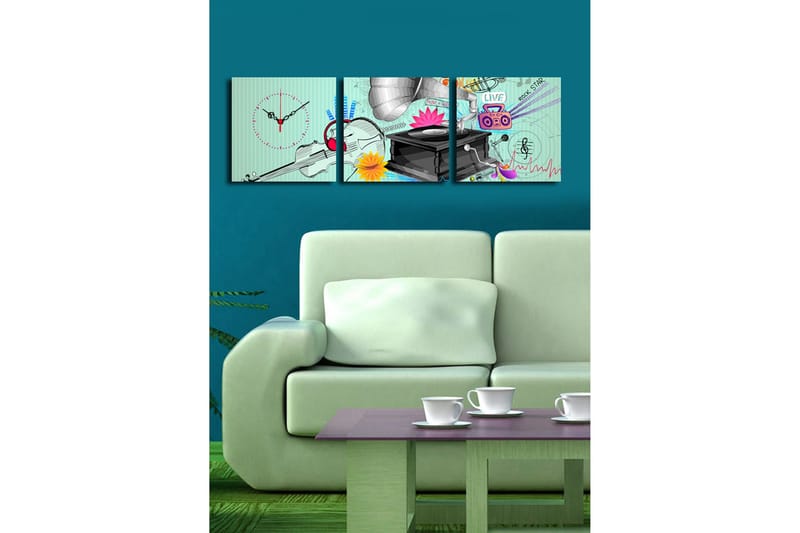 Dekorativ Canvasbilde med Klokke 3 Deler - Flerfarget - Innredning - Veggdekorasjon - Veggklokke