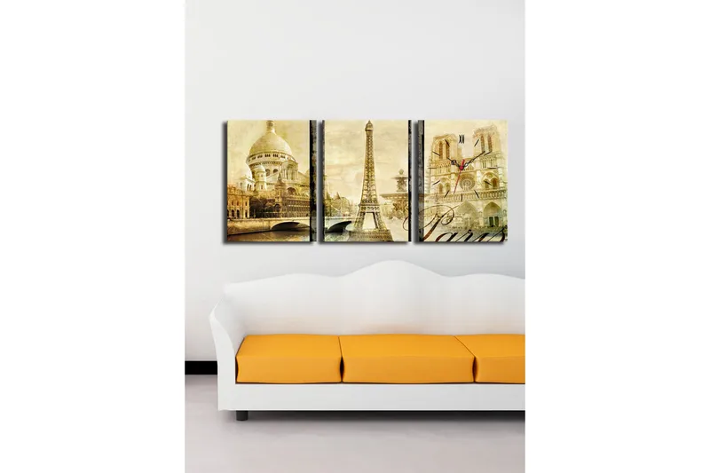 Dekorativ Canvasbilde med Klokke 3 Deler - Flerfarget - Innredning - Veggdekorasjon - Veggklokke