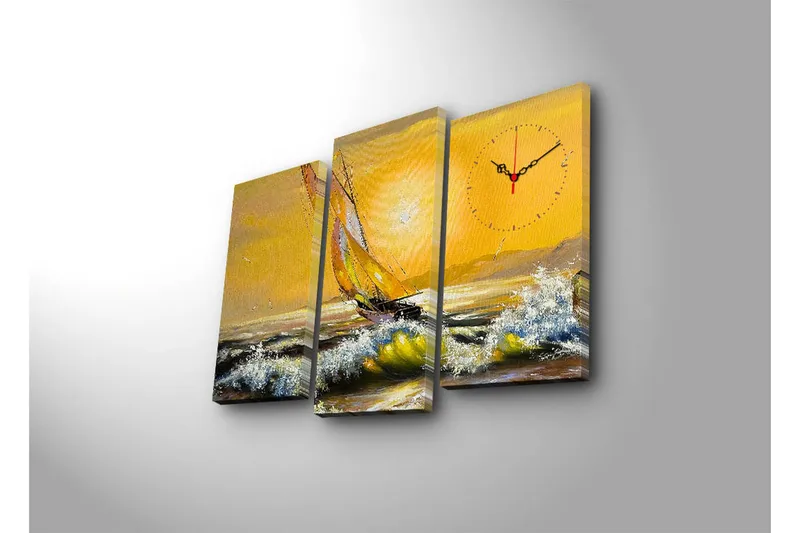 Dekorativ Canvasbilde med Klokke 3 Deler - Flerfarget - Innredning - Veggdekorasjon - Veggklokke