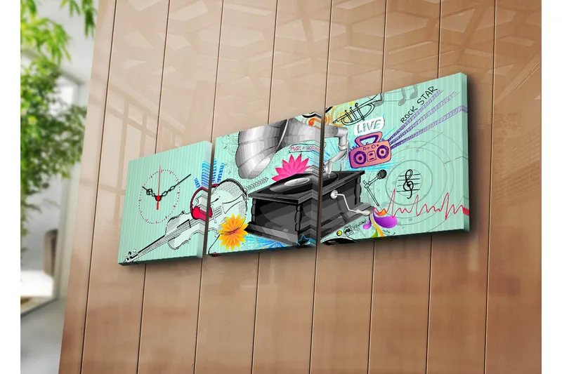 Dekorativ Canvasbilde med Klokke 3 Deler, Flerfarget