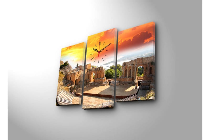 Dekorativ Canvasbilde med Klokke 3 Deler - Flerfarget - Innredning - Veggdekorasjon - Veggklokke