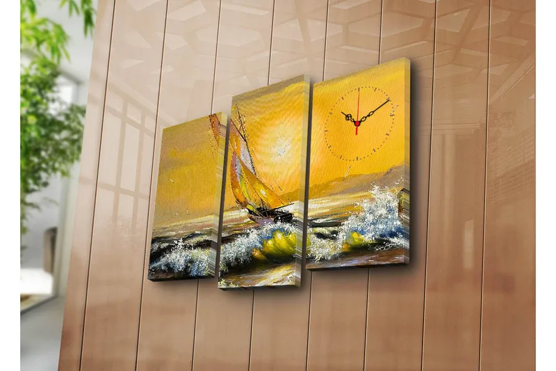 Dekorativ Canvasbilde med Klokke 3 Deler, Flerfarget