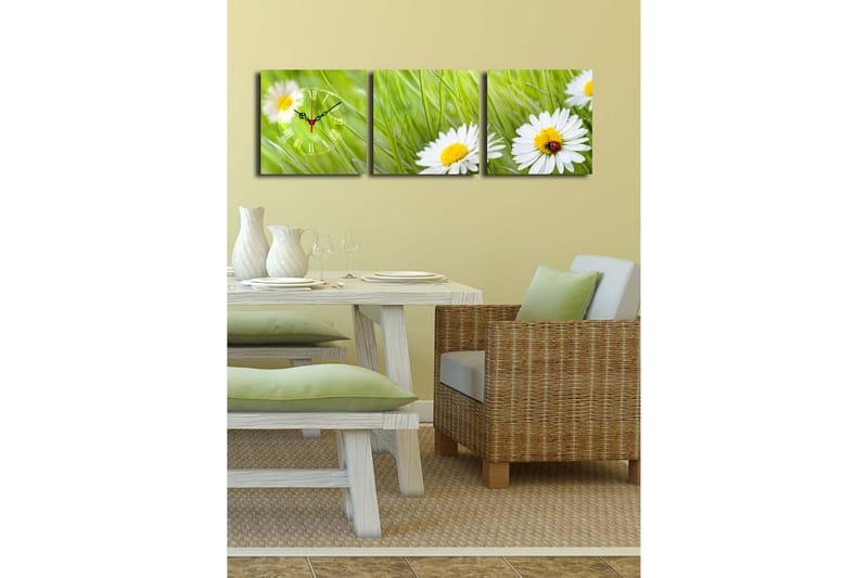 Dekorativ Canvasbilde med Klokke 3 Deler - Flerfarget - Innredning - Veggdekorasjon - Veggklokke