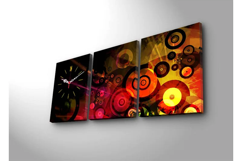 Dekorativ Canvasbilde med Klokke 3 Deler - Flerfarget - Innredning - Veggdekorasjon - Veggklokke