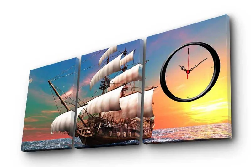 Dekorativ Canvasbilde med Klokke 3 Deler, Flerfarget