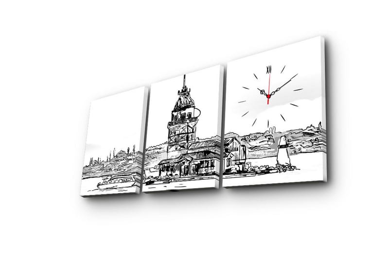 Dekorativ Canvasbilde med Klokke 3 Deler - Flerfarget - Innredning - Veggdekorasjon - Veggklokke