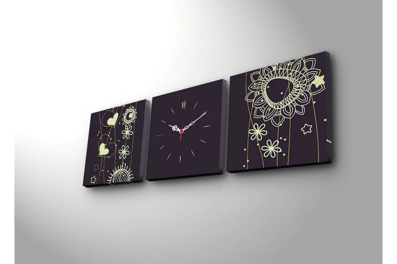 Dekorativ Canvasbilde med Klokke 3 Deler - Flerfarget - Innredning - Veggdekorasjon - Veggklokke