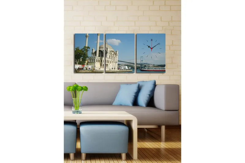 Dekorativ Canvasbilde med Klokke 3 Deler - Flerfarget - Innredning - Veggdekorasjon - Veggklokke