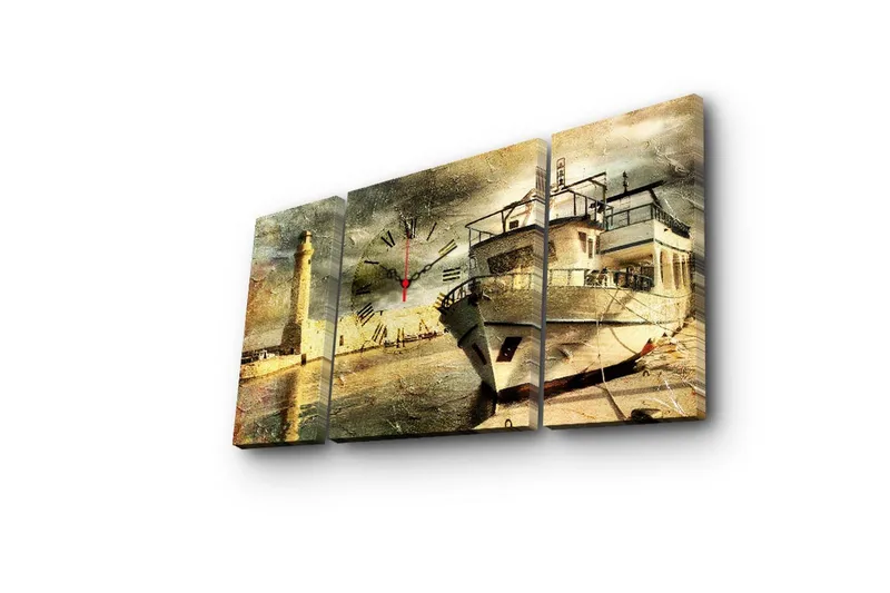 Dekorativ Canvasbilde med Klokke 3 Deler - Flerfarget - Innredning - Veggdekorasjon - Veggklokke