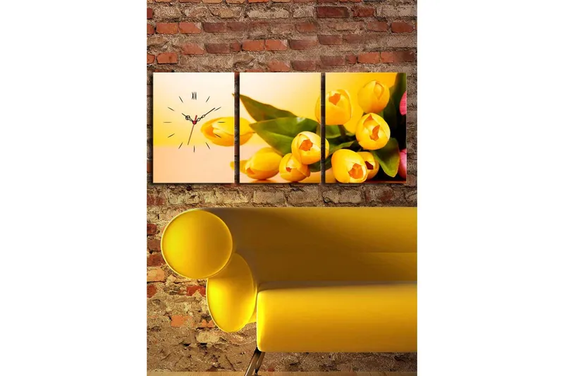 Dekorativ Canvasbilde med Klokke 3 Deler - Flerfarget - Innredning - Veggdekorasjon - Veggklokke