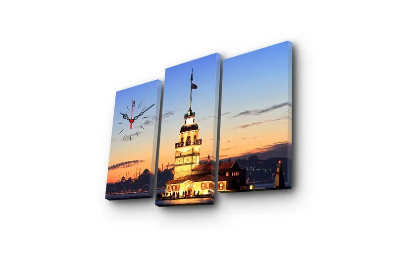 Dekorativ Canvasbilde med Klokke 3 Deler - Flerfarget - Innredning - Veggdekorasjon - Veggklokke