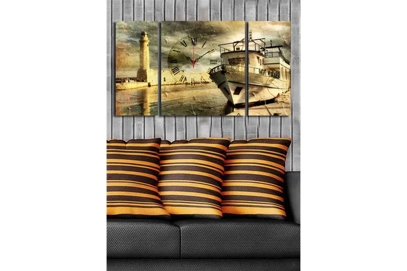 Dekorativ Canvasbilde med Klokke 3 Deler - Flerfarget - Innredning - Veggdekorasjon - Veggklokke