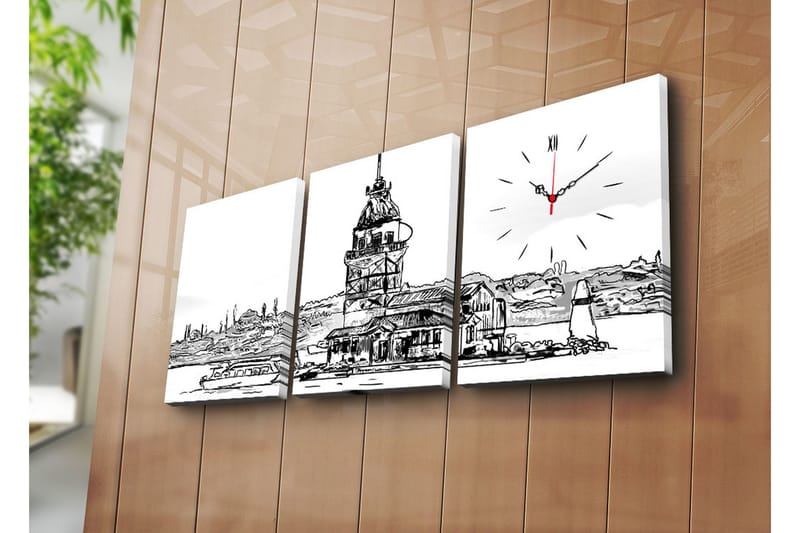 Dekorativ Canvasbilde med Klokke 3 Deler - Flerfarget - Innredning - Veggdekorasjon - Veggklokke