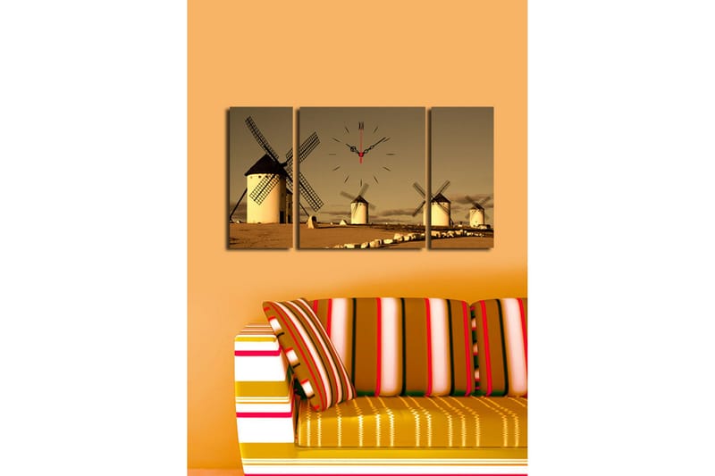 Dekorativ Canvasbilde med Klokke 3 Deler - Flerfarget - Innredning - Veggdekorasjon - Veggklokke