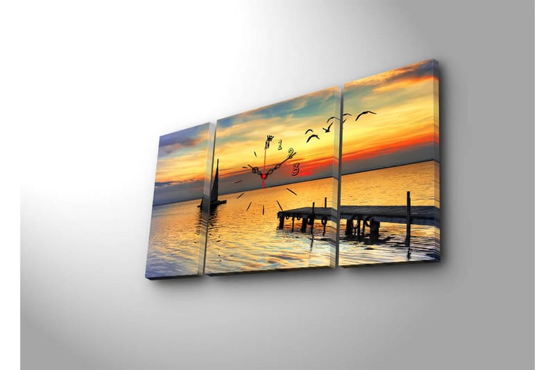 Dekorativ Canvasbilde med Klokke 3 Deler - Flerfarget - Innredning - Veggdekorasjon - Veggklokke