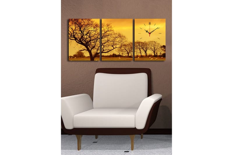 Dekorativ Canvasbilde med Klokke 3 Deler - Flerfarget - Innredning - Veggdekorasjon - Veggklokke