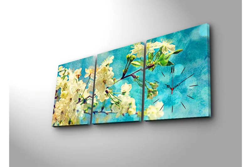 Dekorativ Canvasbilde med Klokke 3 Deler - Flerfarget - Innredning - Veggdekorasjon - Veggklokke