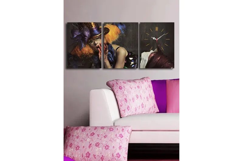 Dekorativ Canvasbilde med Klokke 3 Deler - Flerfarget - Innredning - Veggdekorasjon - Veggklokke