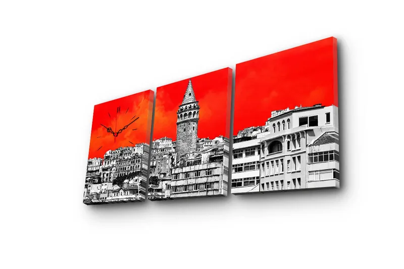 Dekorativ Canvasbilde med Klokke 3 Deler - Flerfarget - Innredning - Veggdekorasjon - Veggklokke