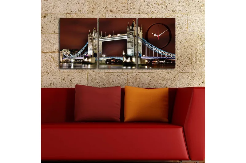 Dekorativ Canvasbilde med Klokke 3 Deler - Flerfarget - Innredning - Veggdekorasjon - Veggklokke