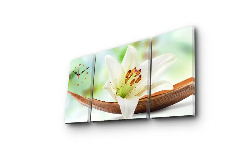 Dekorativ Canvasbilde med Klokke 3 Deler - Flerfarget - Innredning - Veggdekorasjon - Veggklokke