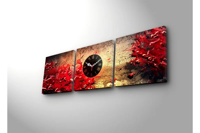 Dekorativ Canvasbilde med Klokke 3 Deler - Flerfarget - Innredning - Veggdekorasjon - Veggklokke