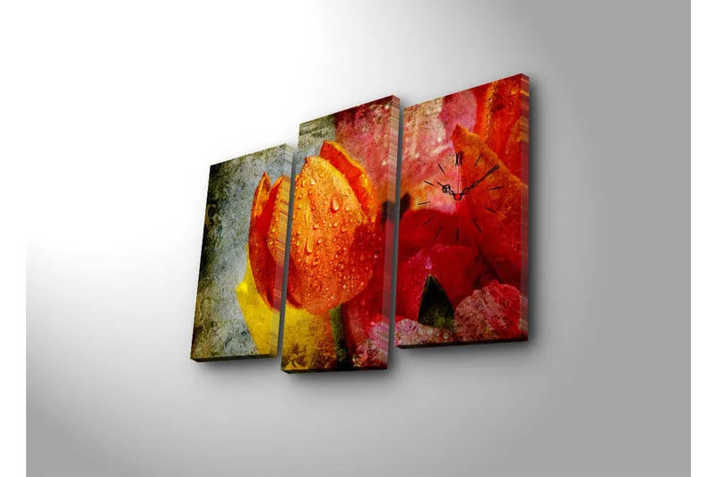 Dekorativ Canvasbilde med Klokke 3 Deler - Flerfarget - Innredning - Veggdekorasjon - Veggklokke