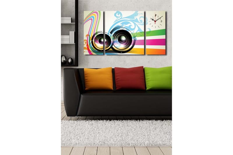 Dekorativ Canvasbilde med Klokke 3 Deler - Flerfarget - Innredning - Veggdekorasjon - Veggklokke