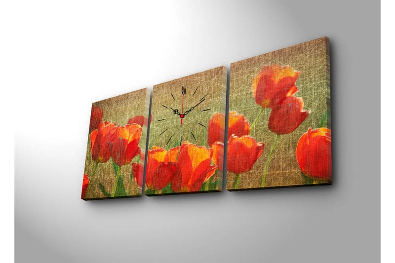 Dekorativ Canvasbilde med Klokke 3 Deler - Flerfarget - Innredning - Veggdekorasjon - Veggklokke