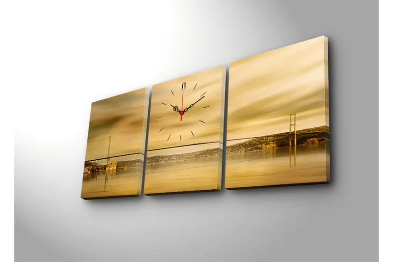 Dekorativ Canvasbilde med Klokke 3 Deler - Flerfarget - Innredning - Veggdekorasjon - Veggklokke