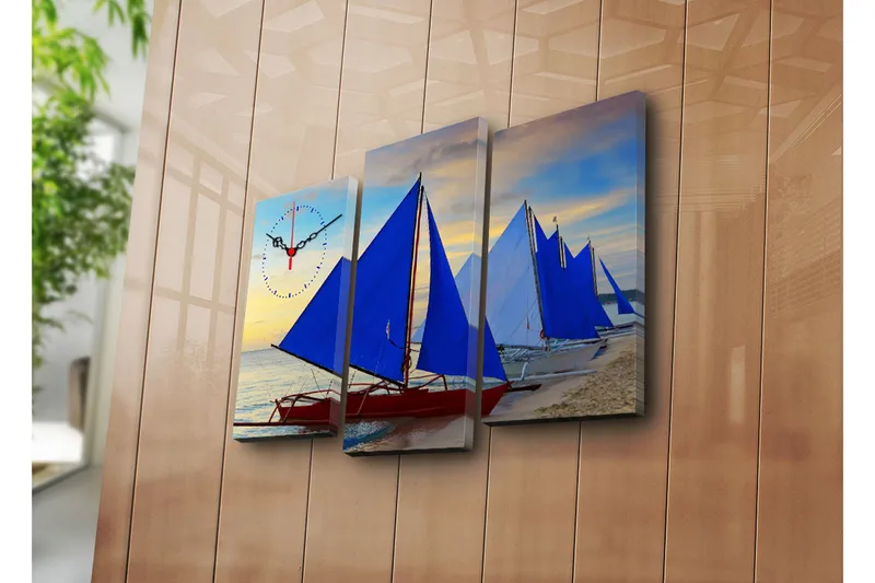 Dekorativ Canvasbilde med Klokke 3 Deler - Flerfarget - Innredning - Veggdekorasjon - Veggklokke