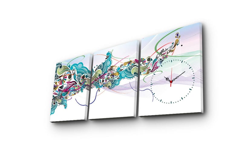 Dekorativ Canvasbilde med Klokke 3 Deler - Flerfarget - Innredning - Veggdekorasjon - Veggklokke