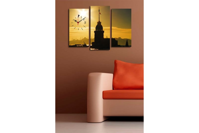 Dekorativ Canvasbilde med Klokke 3 Deler - Flerfarget - Innredning - Veggdekorasjon - Veggklokke