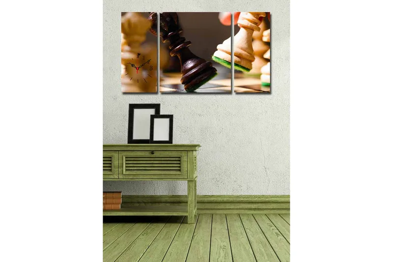 Dekorativ Canvasbilde med Klokke 3 Deler - Flerfarget - Innredning - Veggdekorasjon - Veggklokke