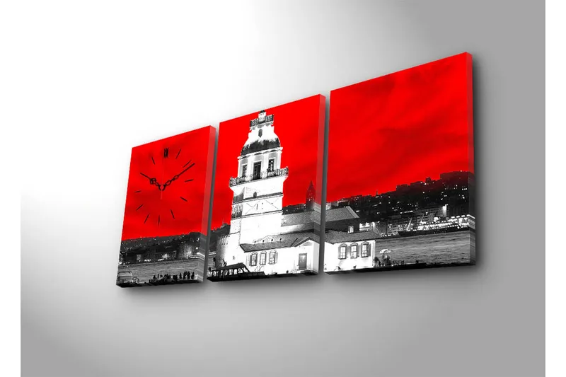 Dekorativ Canvasbilde med Klokke 3 Deler - Flerfarget - Innredning - Veggdekorasjon - Veggklokke