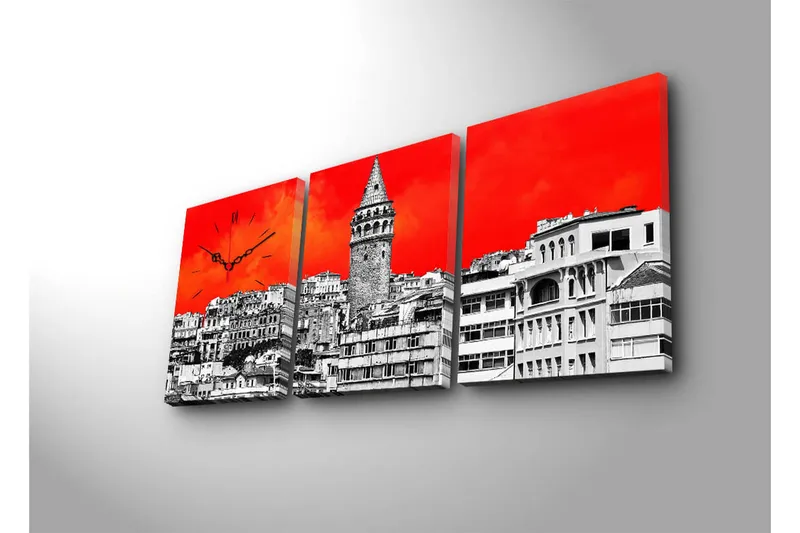 Dekorativ Canvasbilde med Klokke 3 Deler - Flerfarget - Innredning - Veggdekorasjon - Veggklokke