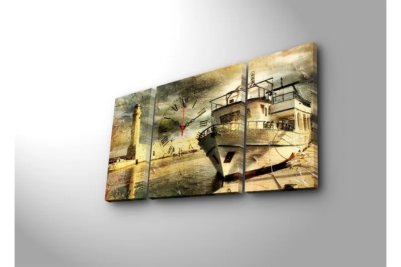 Dekorativ Canvasbilde med Klokke 3 Deler - Flerfarget - Innredning - Veggdekorasjon - Veggklokke