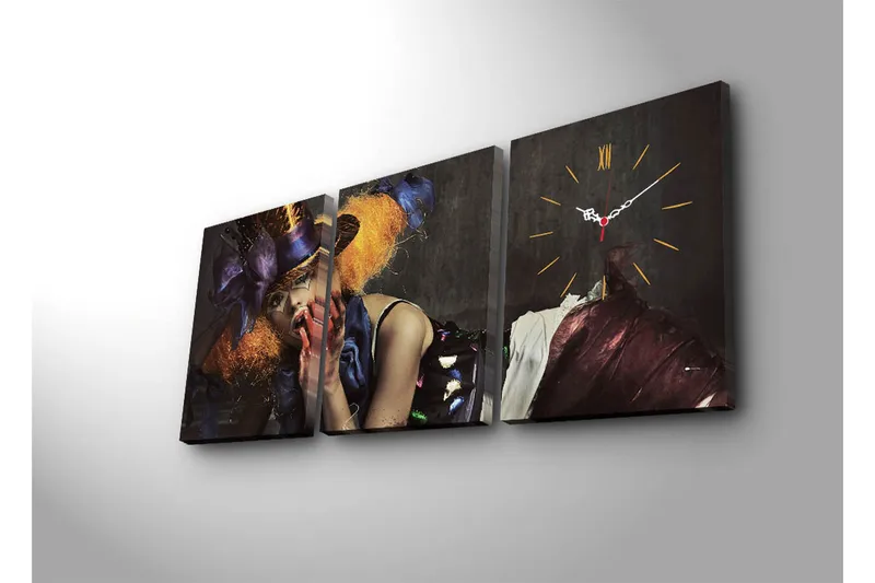 Dekorativ Canvasbilde med Klokke 3 Deler - Flerfarget - Innredning - Veggdekorasjon - Veggklokke