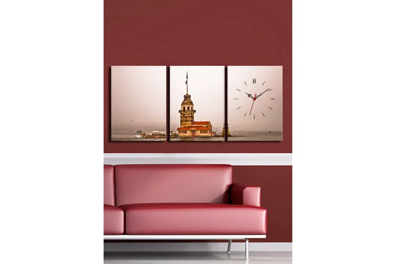 Dekorativ Canvasbilde med Klokke 3 Deler - Flerfarget - Innredning - Veggdekorasjon - Veggklokke