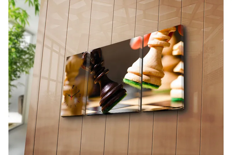 Dekorativ Canvasbilde med Klokke 3 Deler, Flerfarget