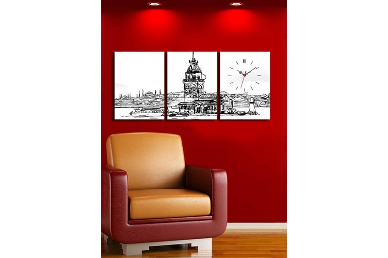 Dekorativ Canvasbilde med Klokke 3 Deler - Flerfarget - Innredning - Veggdekorasjon - Veggklokke