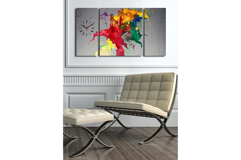 Dekorativ Canvasbilde med Klokke 3 Deler - Flerfarget - Innredning - Veggdekorasjon - Veggklokke