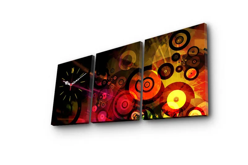 Dekorativ Canvasbilde med Klokke 3 Deler - Flerfarget - Innredning - Veggdekorasjon - Veggklokke