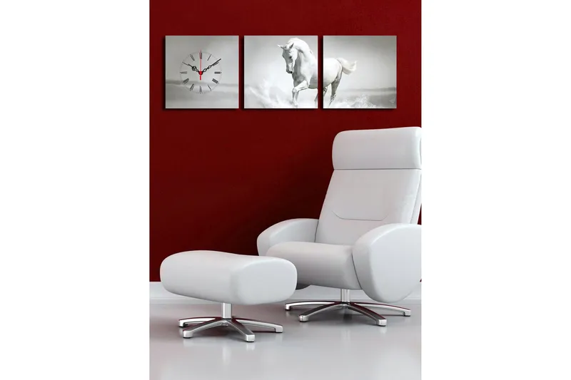 Dekorativ Canvasbilde med Klokke 3 Deler - Flerfarget - Innredning - Veggdekorasjon - Veggklokke