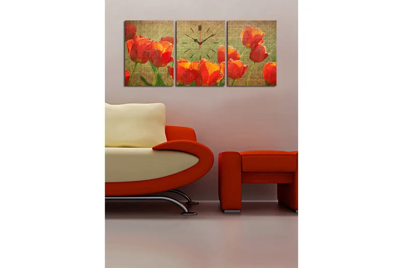 Dekorativ Canvasbilde med Klokke 3 Deler - Flerfarget - Innredning - Veggdekorasjon - Veggklokke