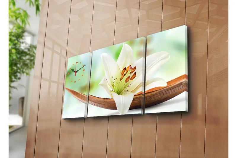 Dekorativ Canvasbilde med Klokke 3 Deler - Flerfarget - Innredning - Veggdekorasjon - Veggklokke