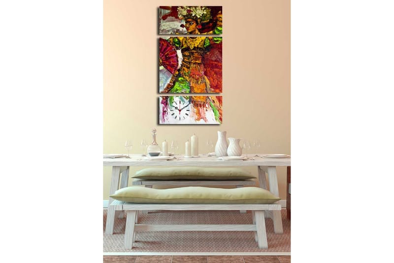 Dekorativ Canvasbilde med Klokke 3 Deler - Flerfarget - Innredning - Veggdekorasjon - Veggklokke