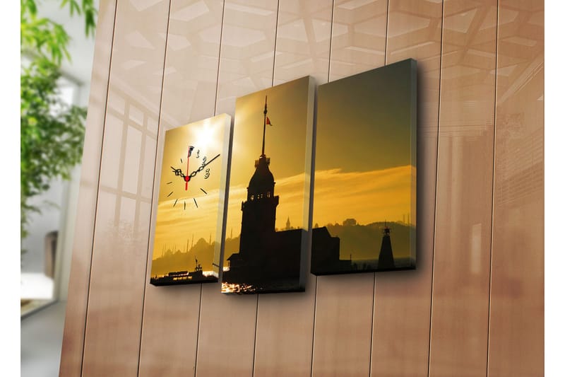 Dekorativ Canvasbilde med Klokke 3 Deler - Flerfarget - Innredning - Veggdekorasjon - Veggklokke