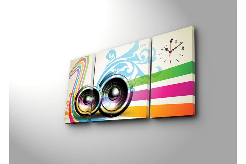 Dekorativ Canvasbilde med Klokke 3 Deler - Flerfarget - Innredning - Veggdekorasjon - Veggklokke