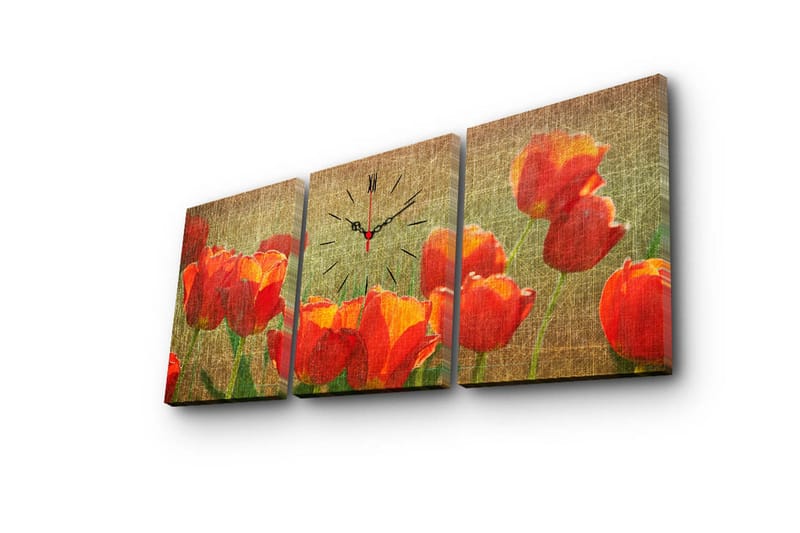 Dekorativ Canvasbilde med Klokke 3 Deler - Flerfarget - Innredning - Veggdekorasjon - Veggklokke